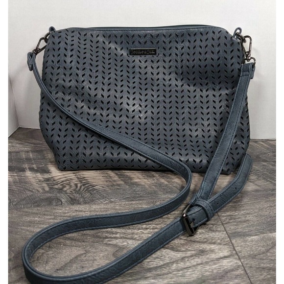 Jeane & Jax Cutout Crossbody Handbag Purse Blue Vegan Leather - Picture 1 of 7